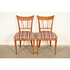 Antique Italian Regency Fruitwood Inlaid Marquetry Side Chairs, Pair