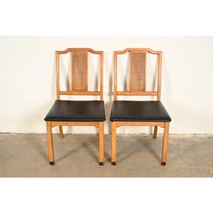 Henredon Style Mid-Century Hollywood Regency Walnut and Cane Side Chairs, Pair