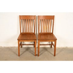 Limbert Style Antique Mission Oak Arts & Crafts Spindle Back Side Chairs, Pair