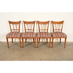 Antique Italian Regency Fruitwood Inlaid Marquetry Dining Chairs, Set of Four