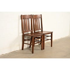 Limbert Style Antique Mission Oak Arts & Crafts Side Chairs, Pair