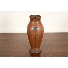 Silver Crest Arts & Crafts Sterling Silver on Bronze Tall Vase