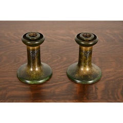 Heintz Arts & Crafts Sterling Silver on Bronze Candlesticks, Pair