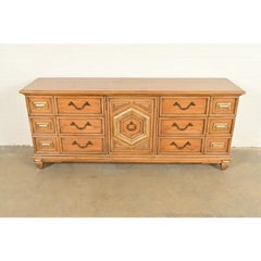 Thomasville Spanish Mediterranean Pecan Wood Triple Dresser or Credenza, 1960s