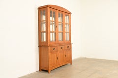 Stickley Style Mission Oak Arts & Crafts Lighted Breakfront Bookcase Cabinet