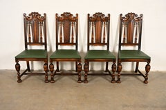 Berkey & Gay Antique English Jacobean Carved Walnut Dining Chairs, Set of Four