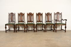 Berkey & Gay Antique English Jacobean Carved Walnut Dining Chairs, Set of Six