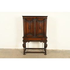 Berkey & Gay Antique English Jacobean Carved Walnut Bar Cabinet, Circa 1920s
