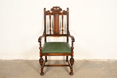 Berkey & Gay Antique English Jacobean Carved Walnut Armchair, Circa 1920s