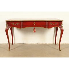 John Widdicomb French Louis XV Red Lacquered Leather Top Bureau Plat Desk