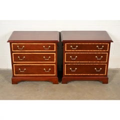 Baker Furniture Georgian Banded Mahogany Bedside Chests, Pair