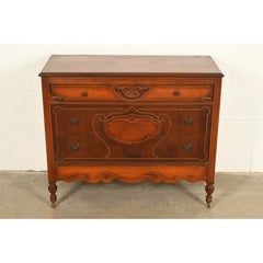 Berkey & Gay Style Antique Art Deco Walnut Three-Drawer Dresser, Circa 1930s