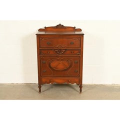 Berkey & Gay Style Antique Art Deco Carved Walnut Highboy Dresser, Circa 1930s