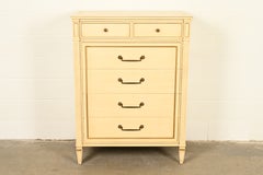 Henredon French Regency Louis XVI Cream Lacquered Highboy Dresser, Circa 1960s