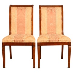 Baker Furniture Style Regency Carved Mahogany Dining Chairs, Pair