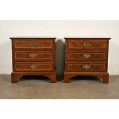 E. J. Victor Georgian Mahogany Three-Drawer Nightstands or Bachelor Chests, Pair