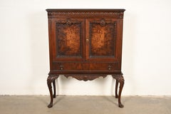 Berkey & Gay Style Antique Chippendale Carved Walnut Bookcase, Circa 1920s