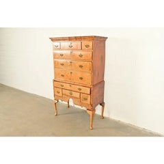 18th Century Antique English Queen Anne Burled Walnut Highboy Dresser