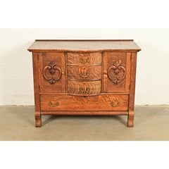 Antique Victorian Carved Tiger Oak Sideboard or Bar Cabinet, Circa 1890s