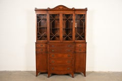 Baker Furniture Style Federal Mahogany Breakfront Bookcase Cabinet, Circa 1940s
