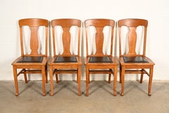 Heywood Wakefield Antique Mission Oak Arts & Crafts Dining Chairs, Set of Four