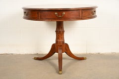 Hekman Georgian Banded Cherry Wood Pedestal Drum Side Table, Circa 1980s