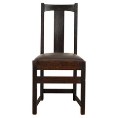 Limbert Antique Mission Oak Arts & Crafts T-Back Side Chair, Circa 1910