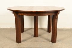 Tavolo da pranzo allungabile a cinque gambe in rovere "Mission" stile Arts & Crafts d'epoca di Limbert