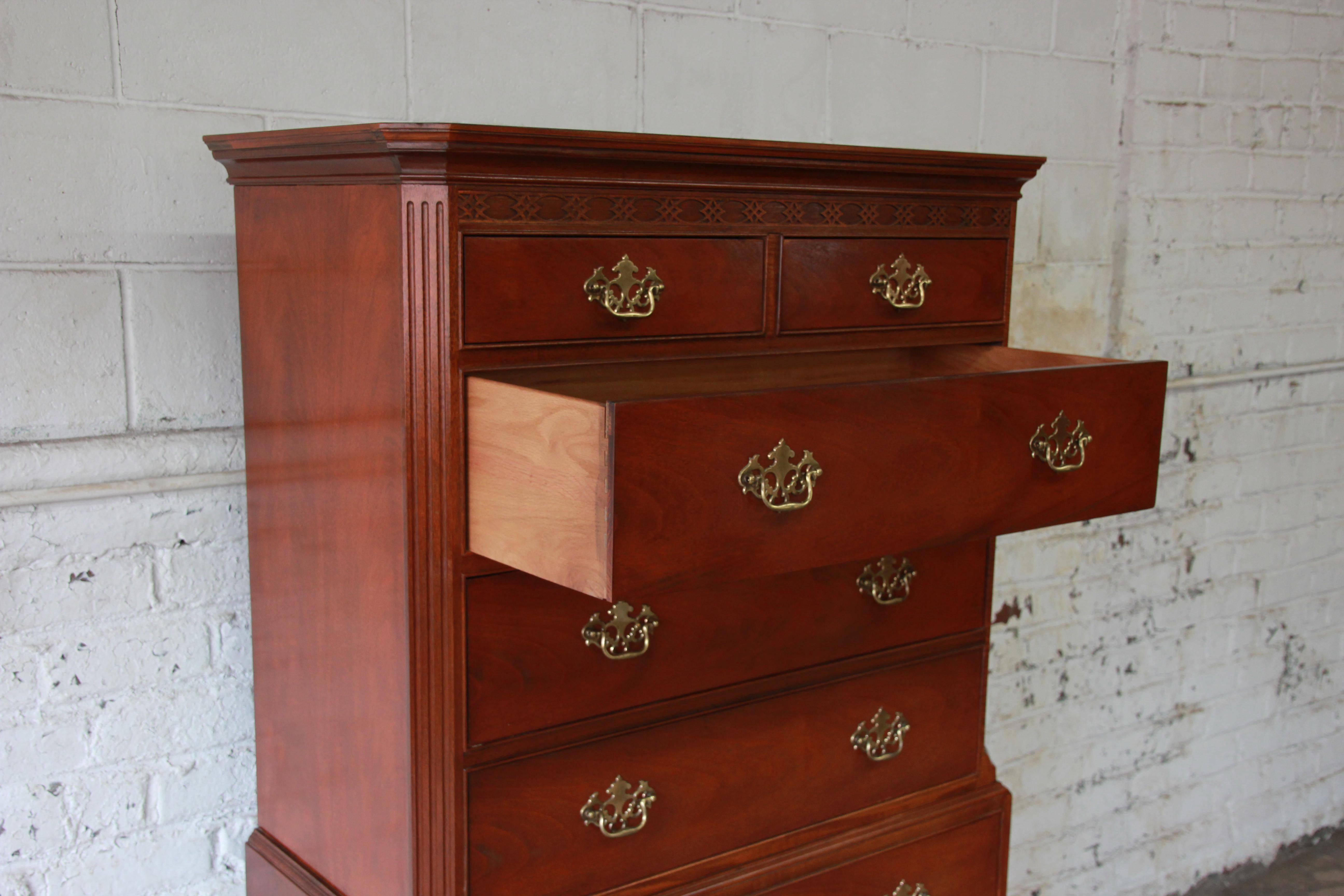 North American Baker Furniture Chippendale Style Mahogany Chest on Chest Dresser