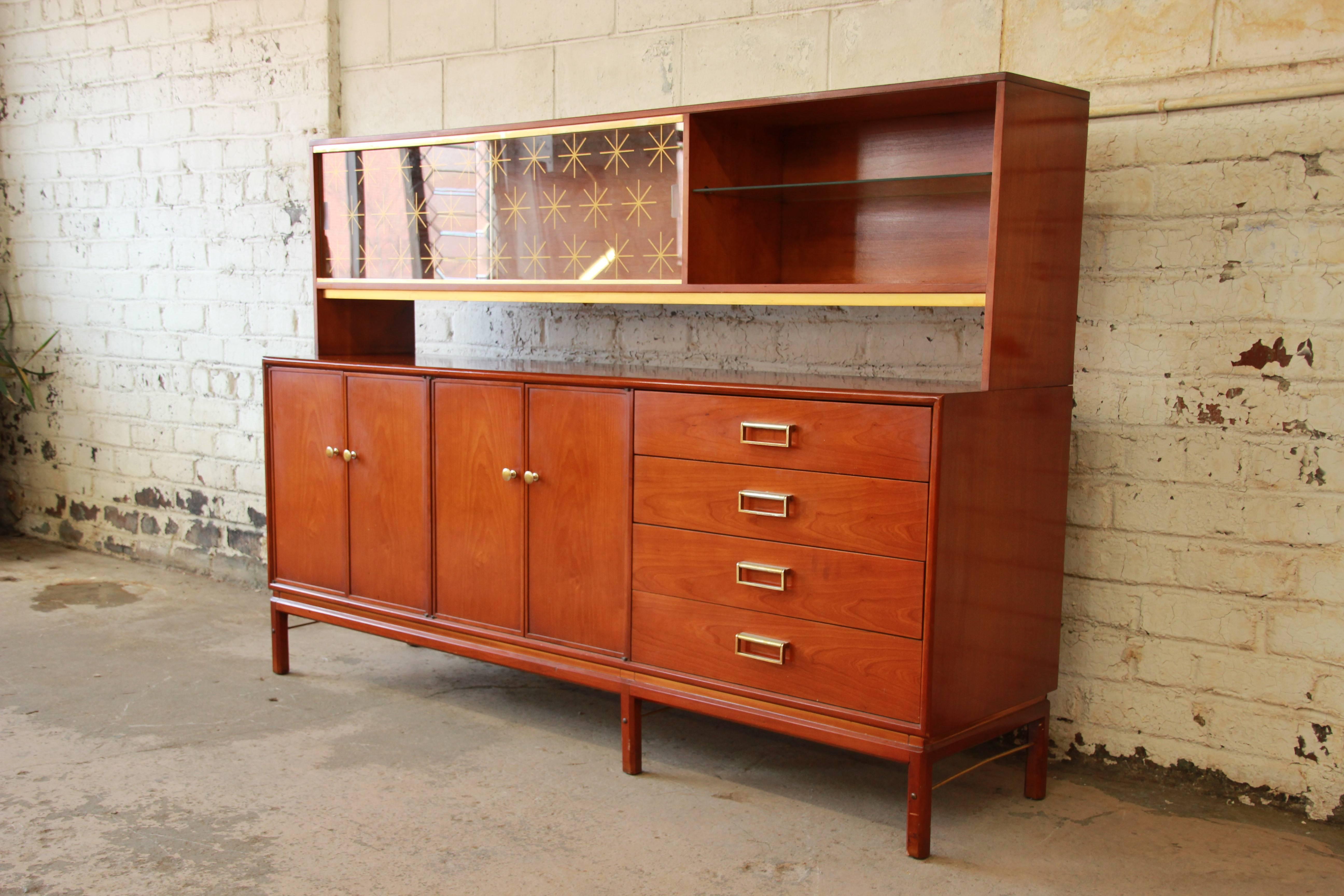 A rare and exceptional Mid-Century Modern credenza with hutch designed by Kipp Stewart for Drexel's 