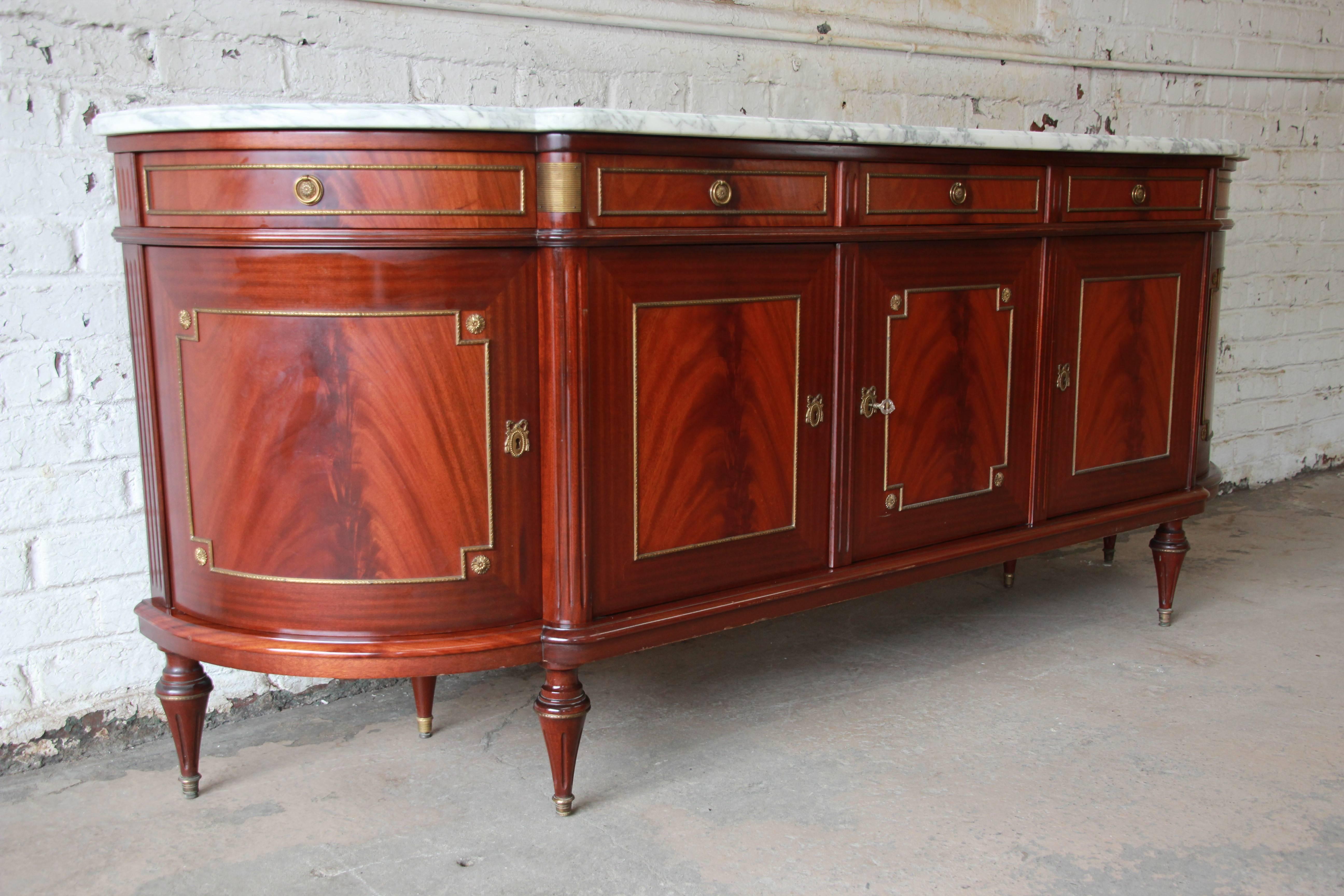 French Monumental Maison Jansen Marble Top Directoire Sideboard in Louis XVI Style