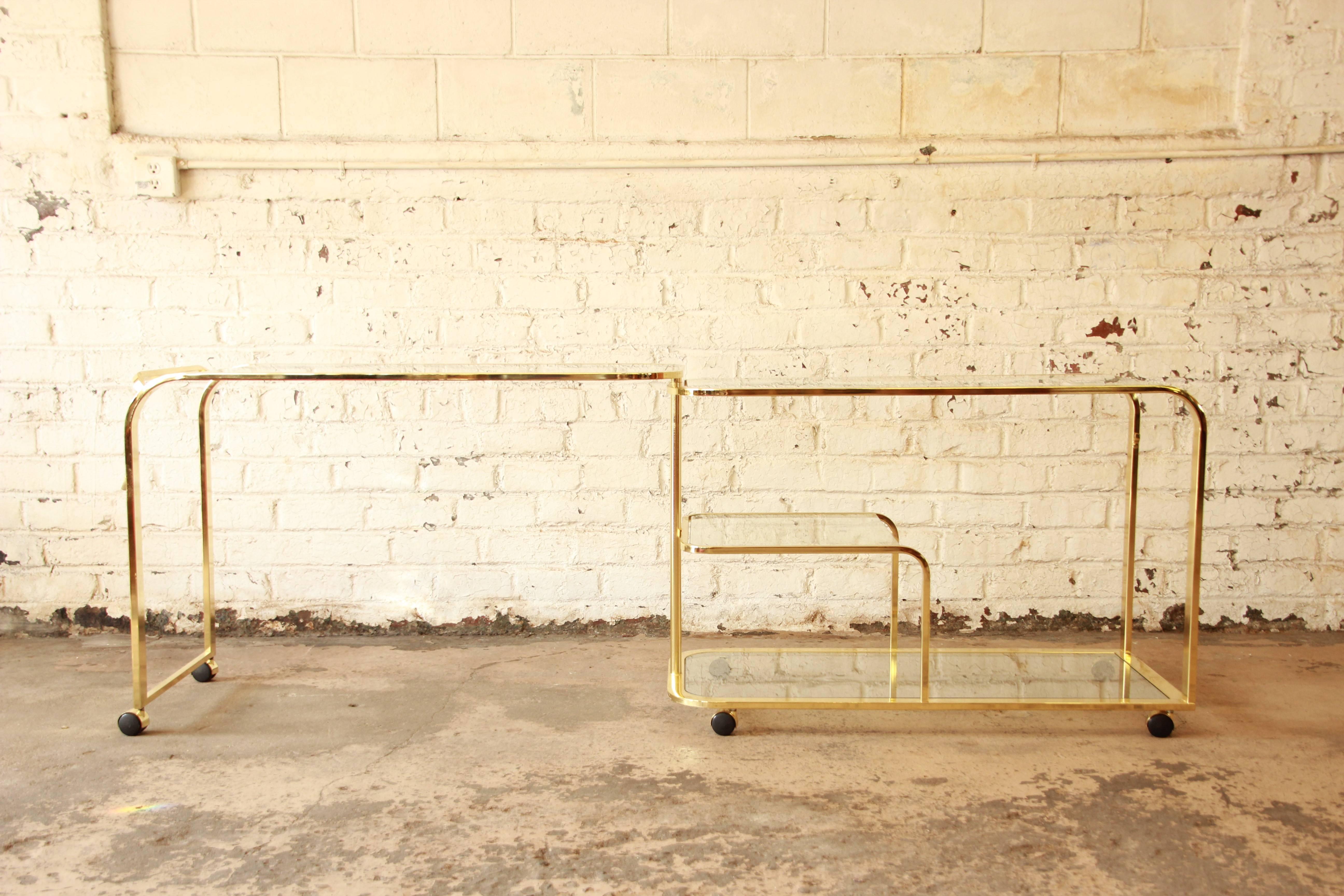 Modern Expandable Hollywood Regency Brass Bar or Tea Cart by DIA
