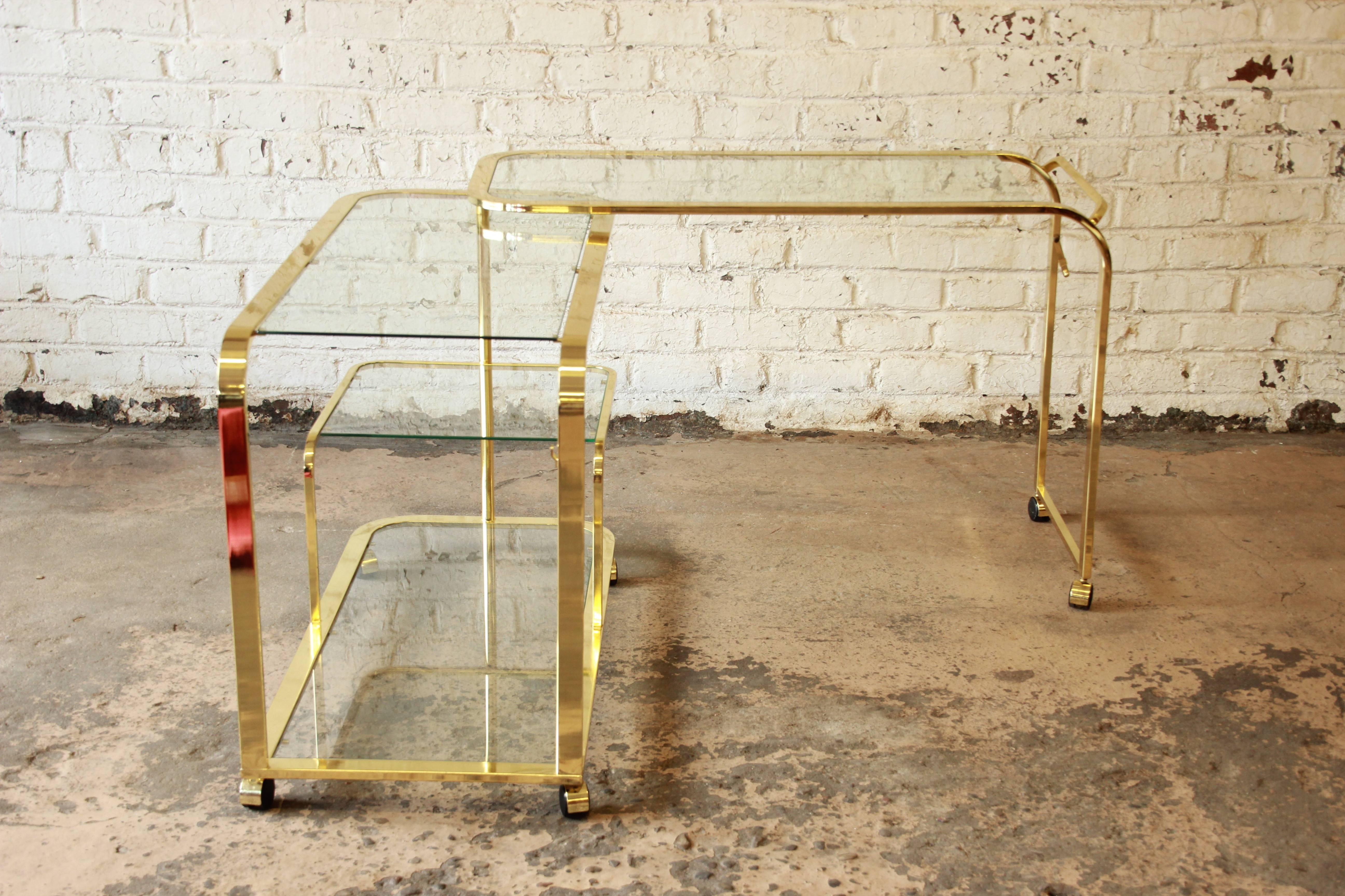 Expandable Hollywood Regency Brass Bar or Tea Cart by DIA  In Good Condition In South Bend, IN