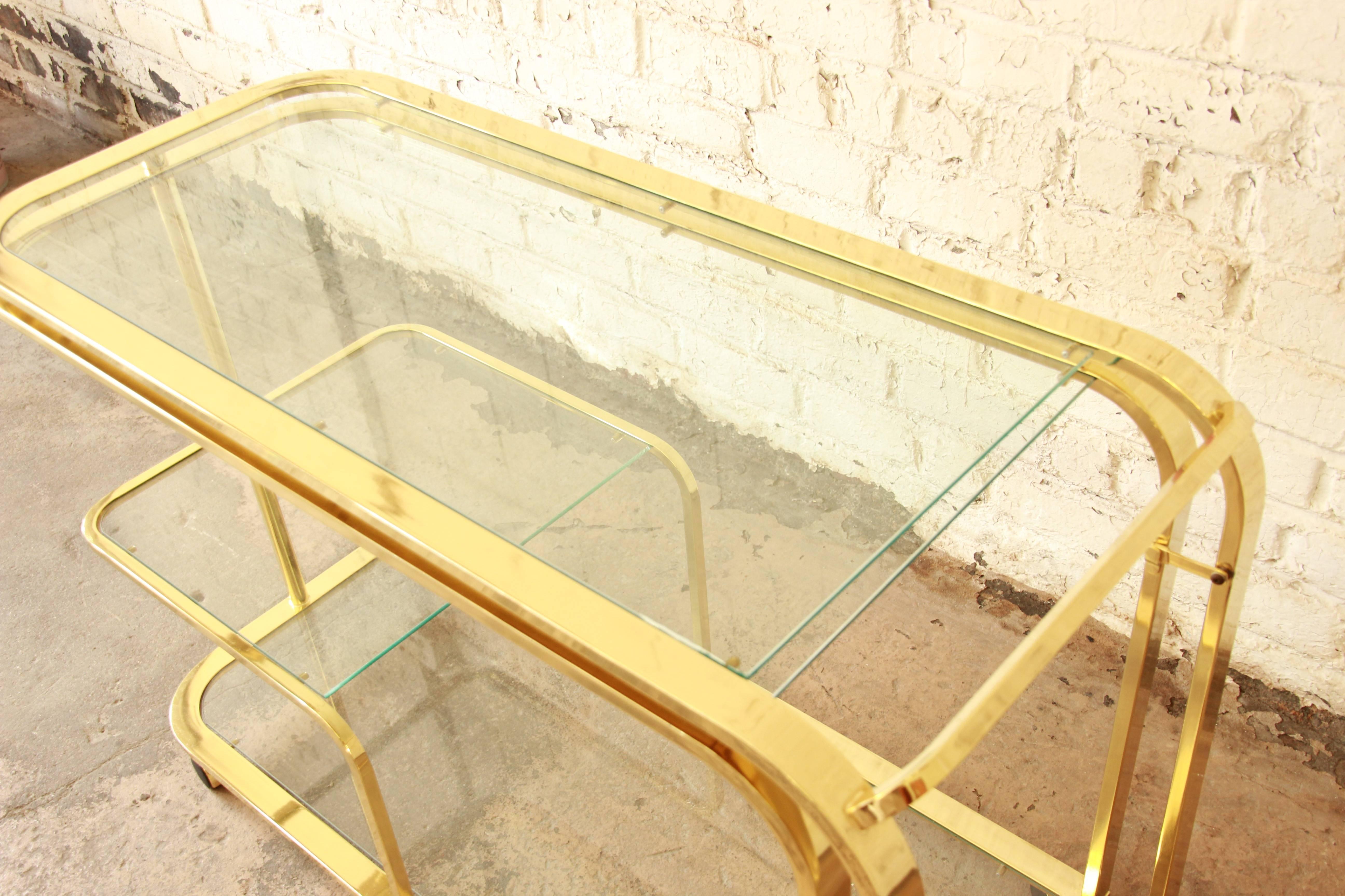 Late 20th Century Expandable Hollywood Regency Brass Bar or Tea Cart by DIA 