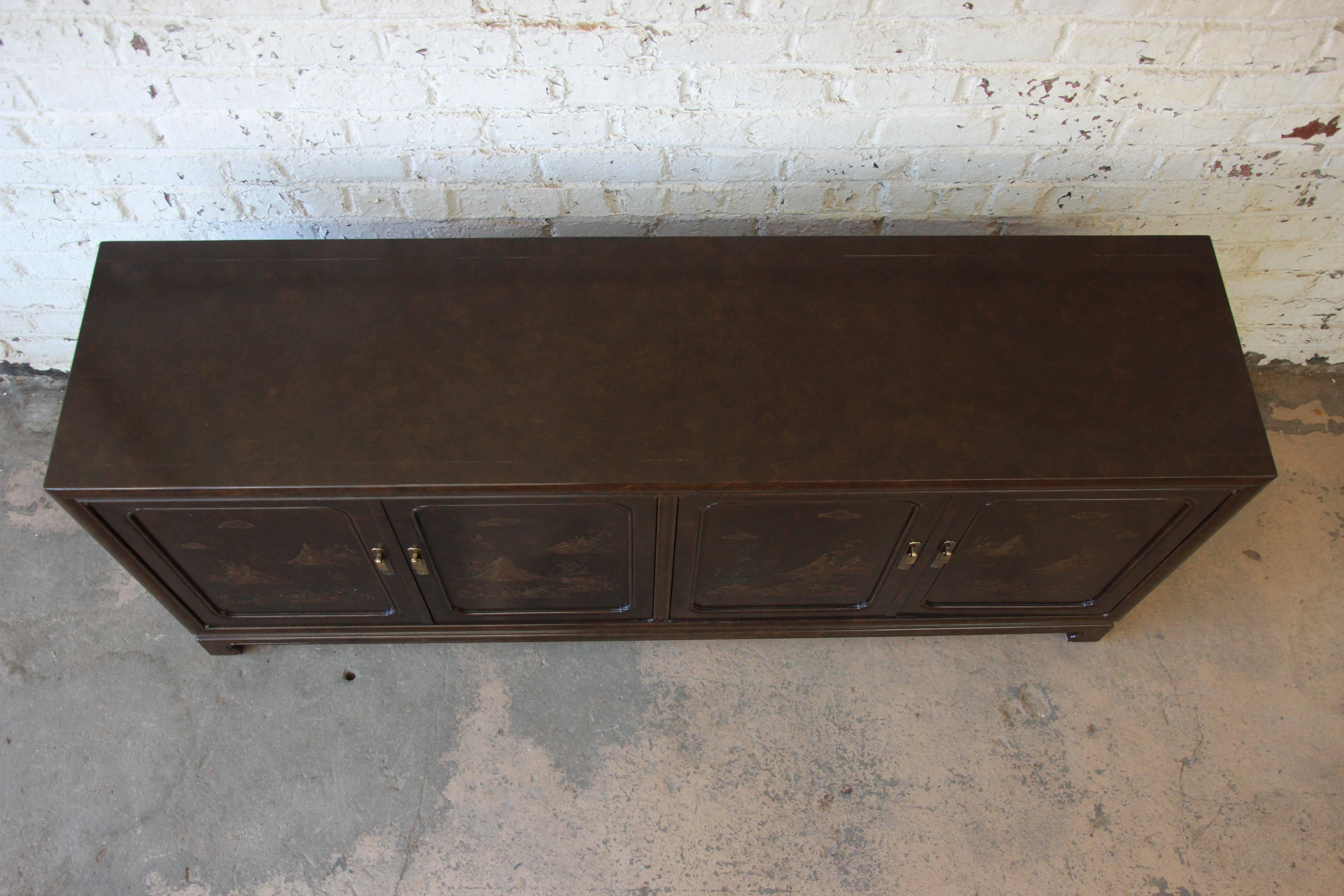 Late 20th Century Mario Buatta for John Widdicomb Faux Tortoise Shell Chinoiserie Sideboard Buffet