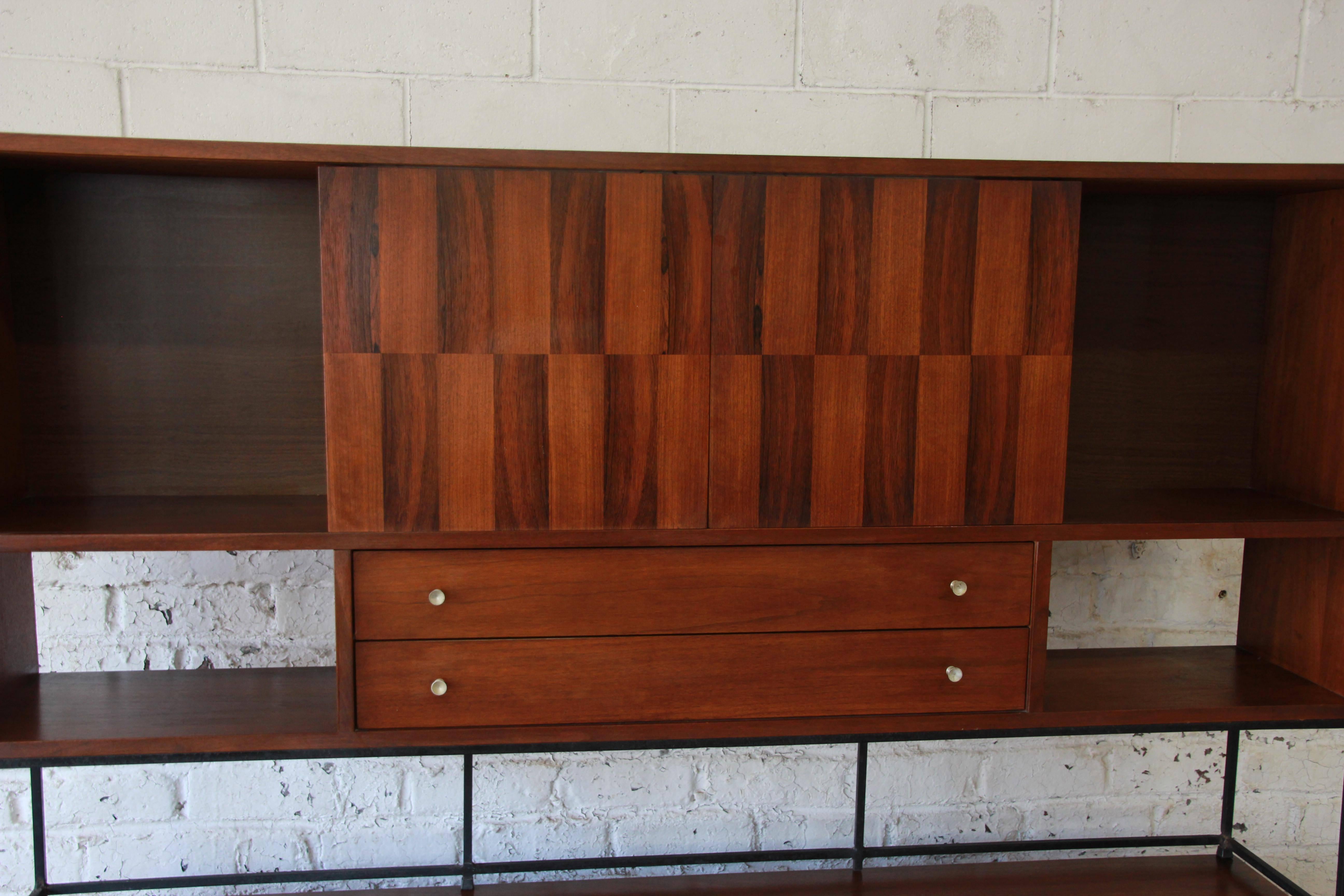 American Stanley Mid-Century Modern Walnut and Rosewood Wall Unit, 1960s
