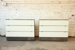 Guy Barker for Ello Mirrored Chrome and White Glass Chests of Drawers, 1970s