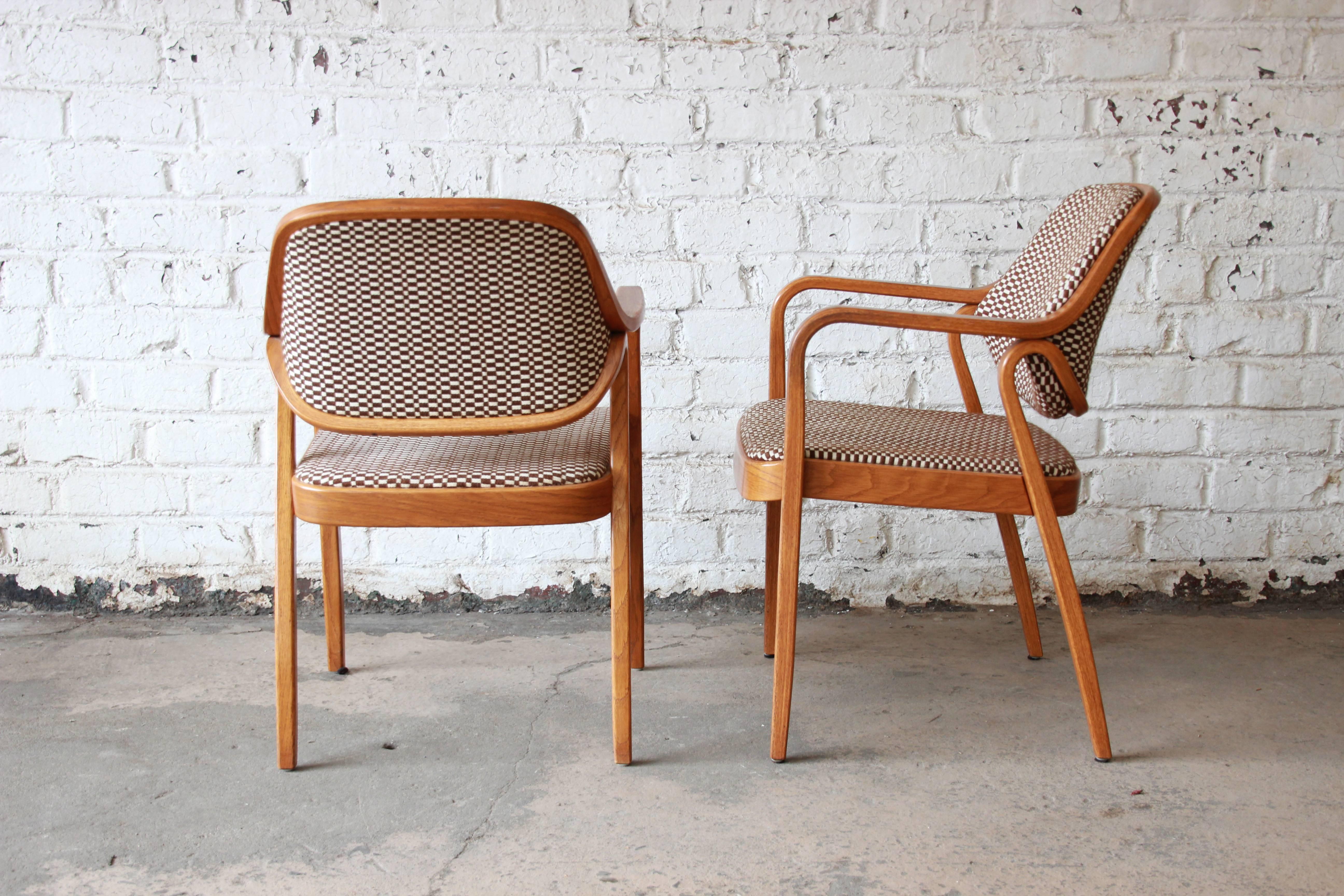 Upholstery Don Pettit for Knoll International Mid-Century Bentwood Armchairs in Oak, 1979