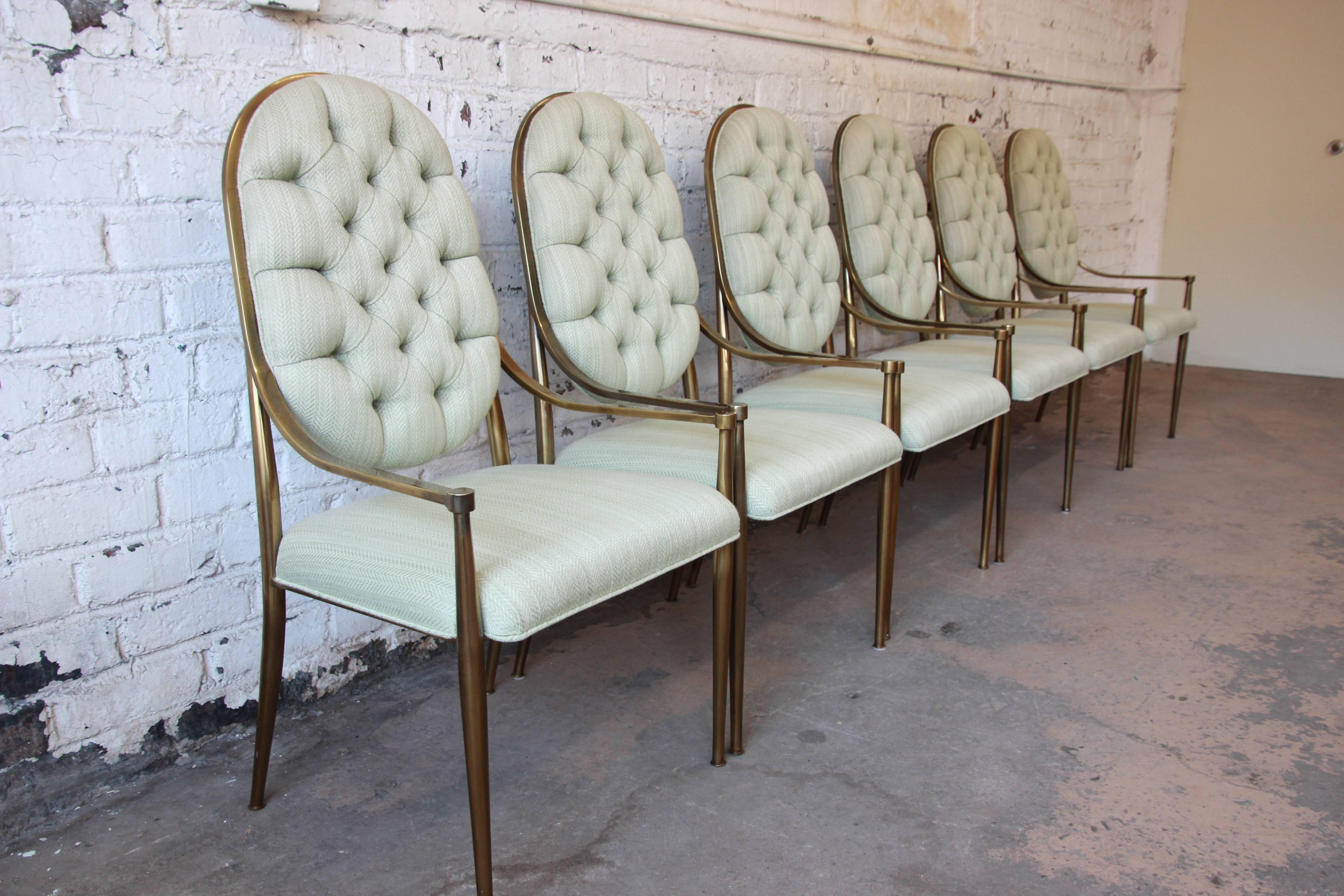 Hollywood Regency Mastercraft Brass Regency Dining Chairs, Set of Six, circa 1970s