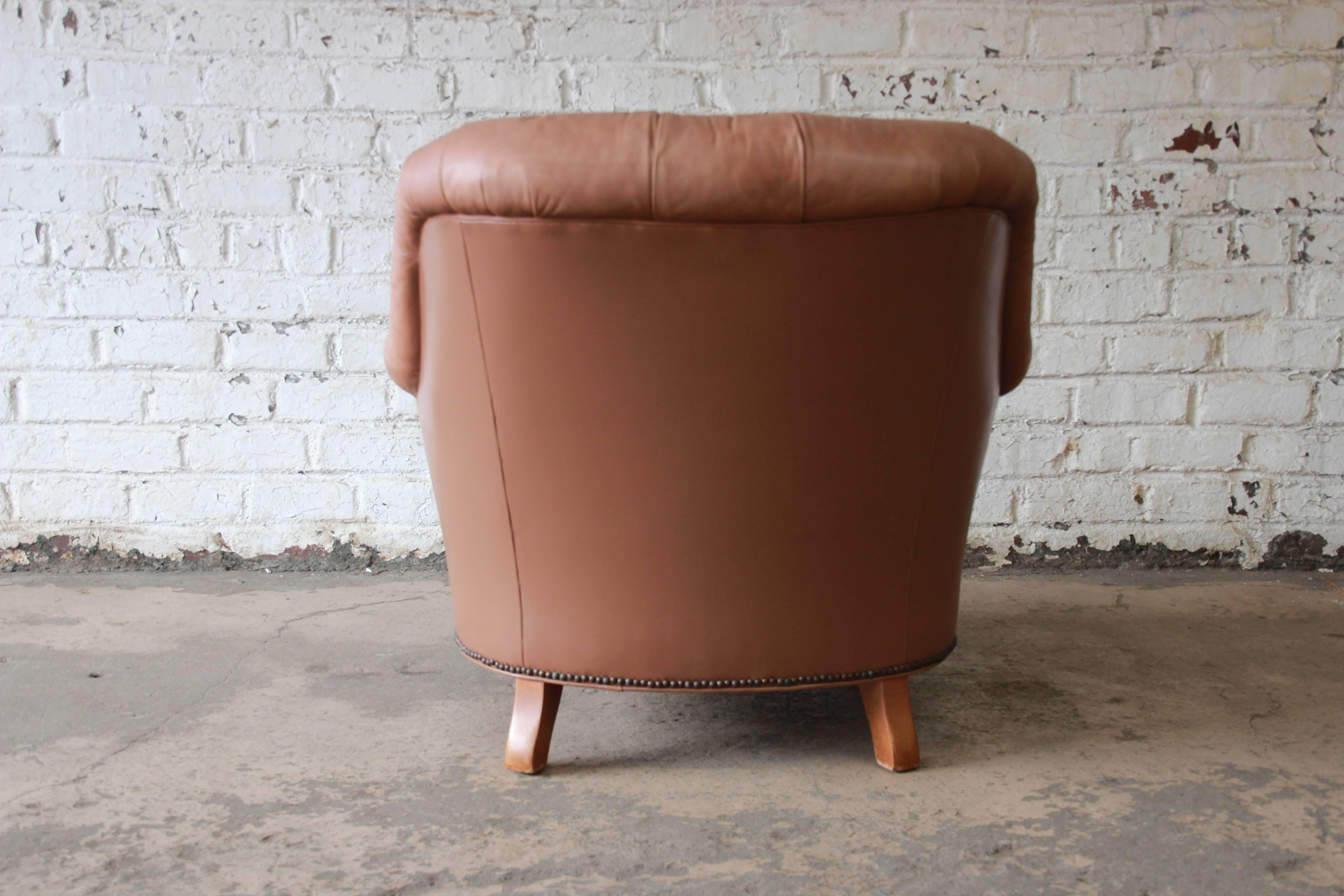 Baker Furniture Brown Leather Chesterfield Club Lounge Chair In Good Condition In South Bend, IN