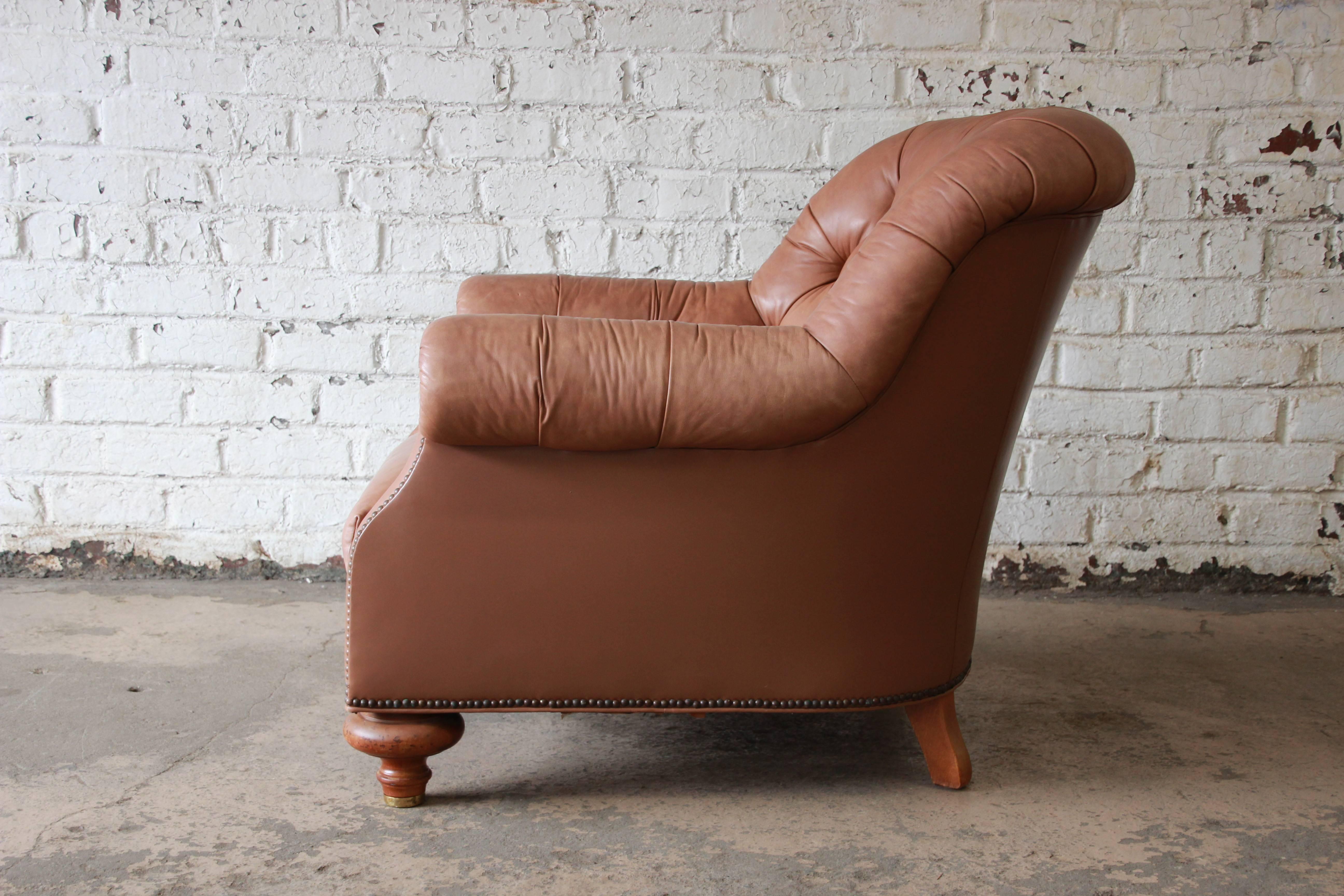 American Baker Furniture Brown Leather Chesterfield Club Lounge Chair