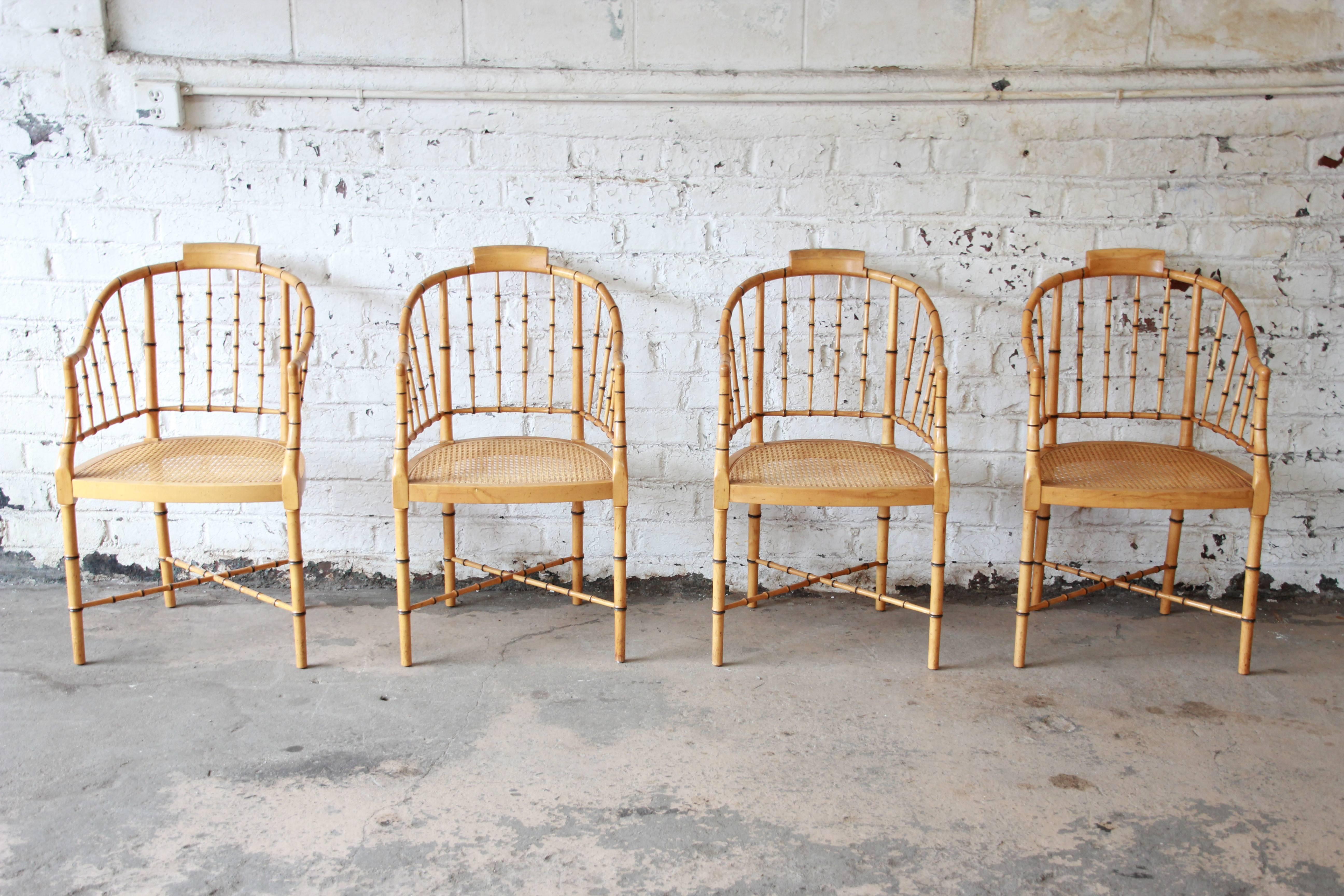 Regency Bamboo Chairs by Baker Furniture In Good Condition In South Bend, IN