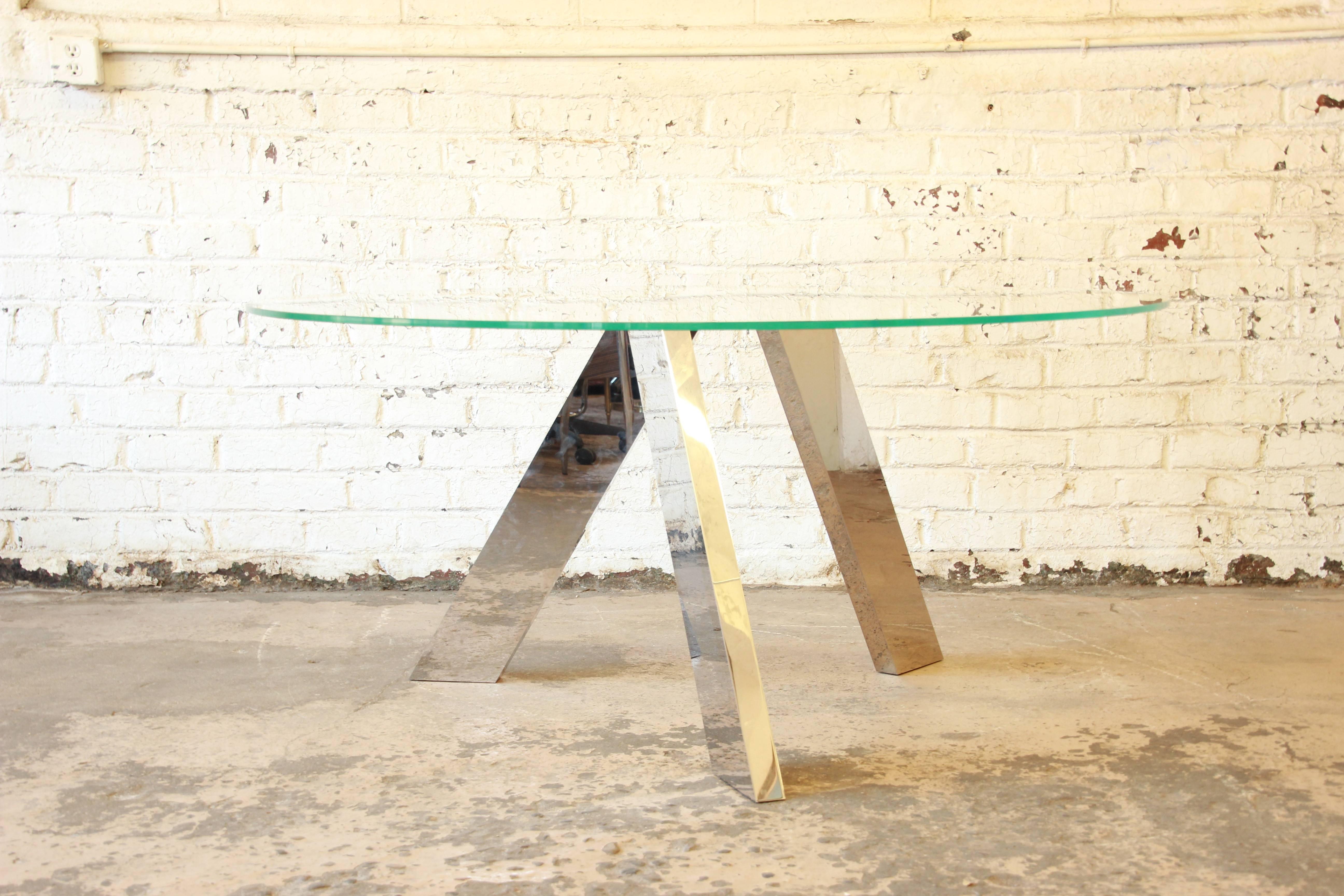 Modern Roche Bobois Dining Table with Mirrored Chrome Legs, 1980s