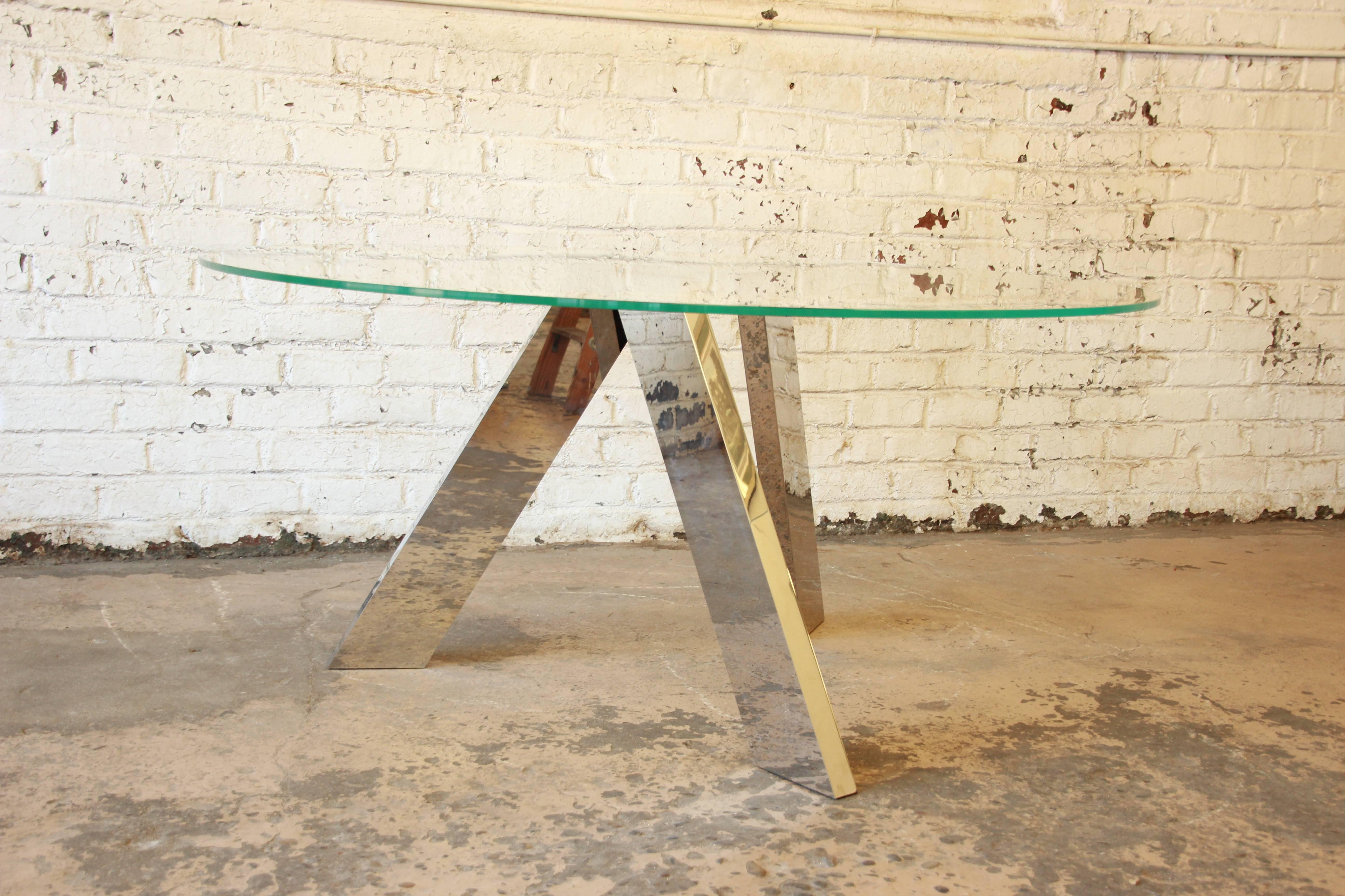 Roche Bobois Dining Table with Mirrored Chrome Legs, 1980s In Good Condition In South Bend, IN