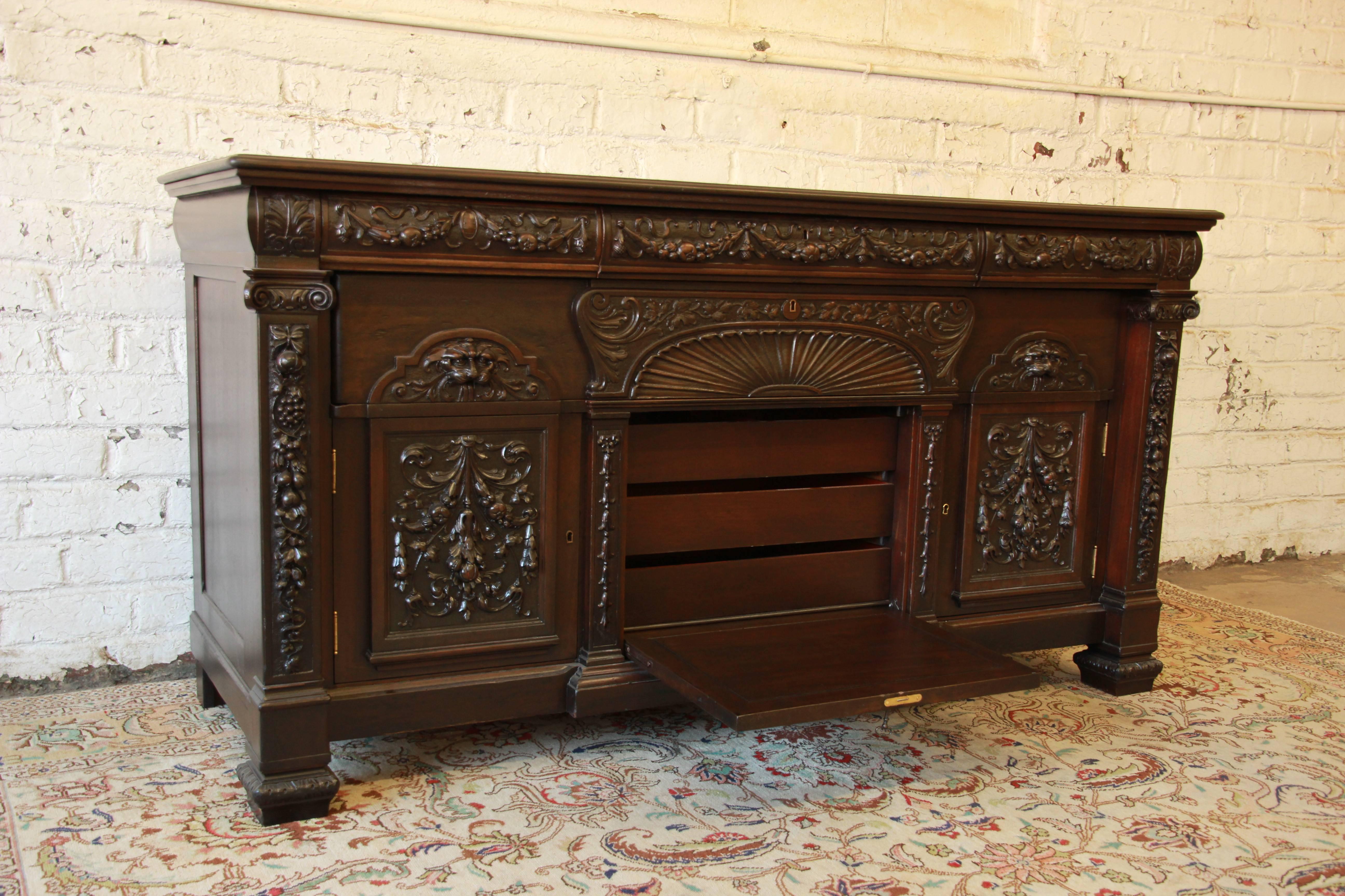 19th Century Ornate Victorian Mahogany Sideboard in the Manner of R.J. Horner 1