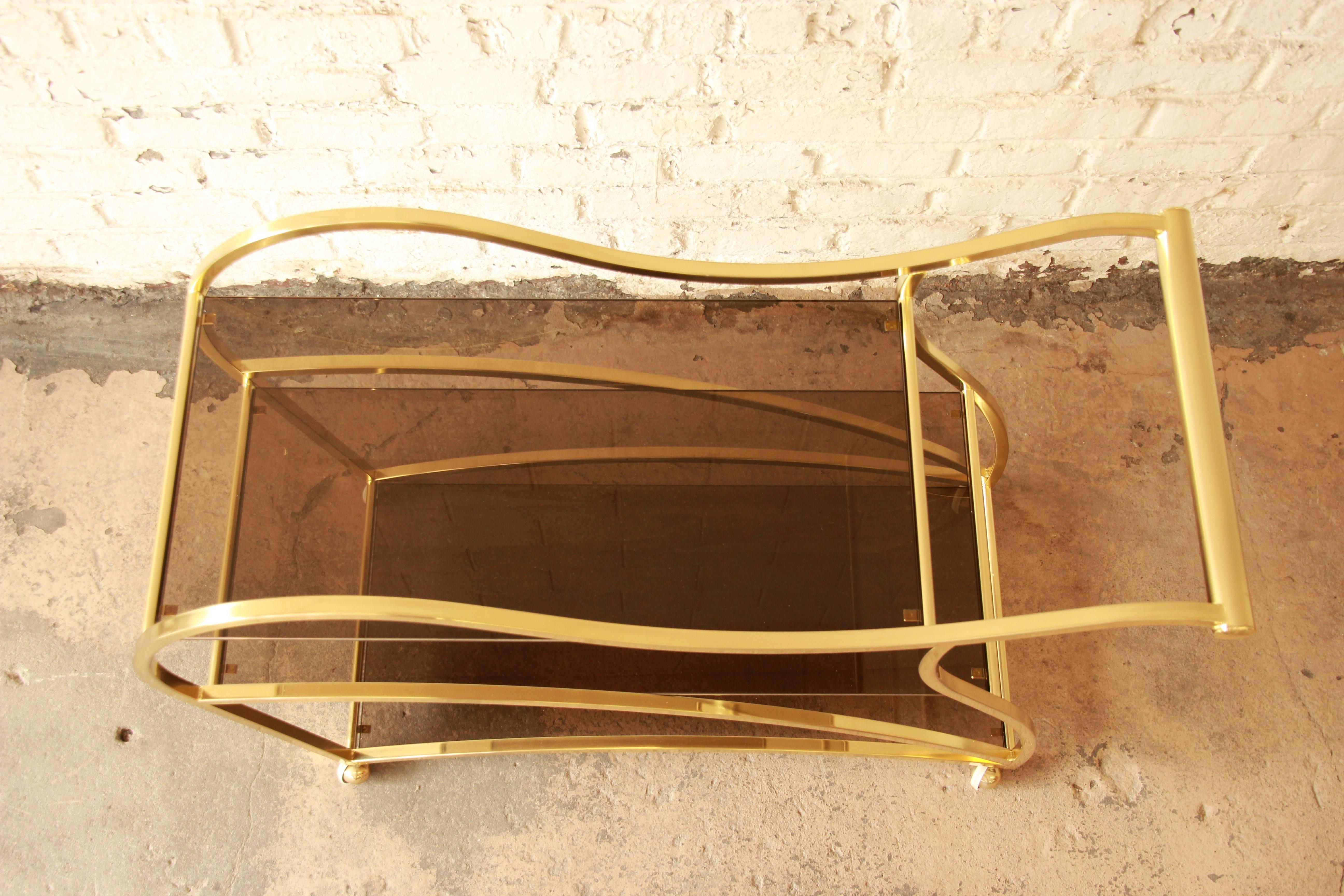 Milo Baughman Style Modern Brass and Glass Bar or Tea Cart by DIA 1