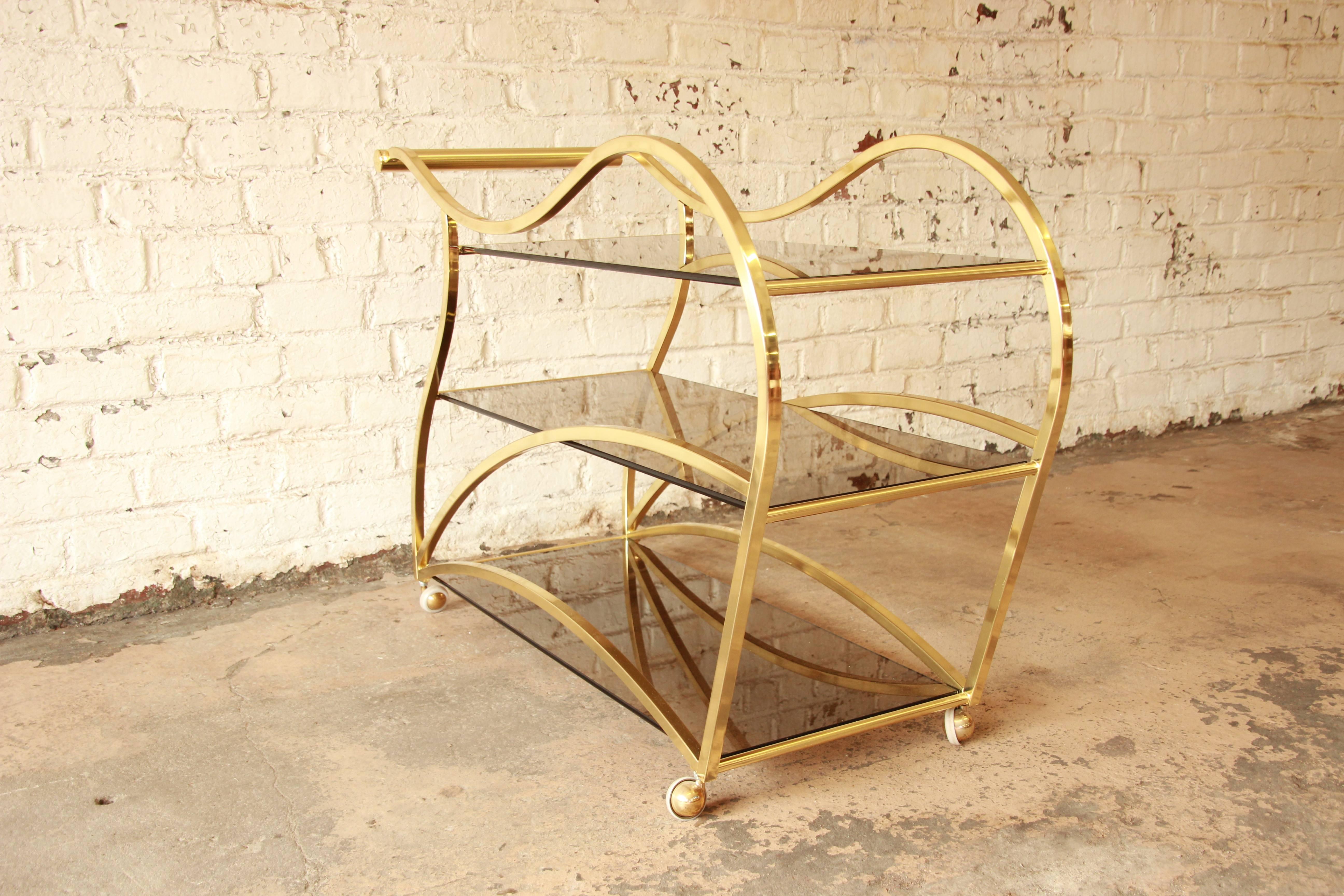 Late 20th Century Milo Baughman Style Modern Brass and Glass Bar or Tea Cart by DIA
