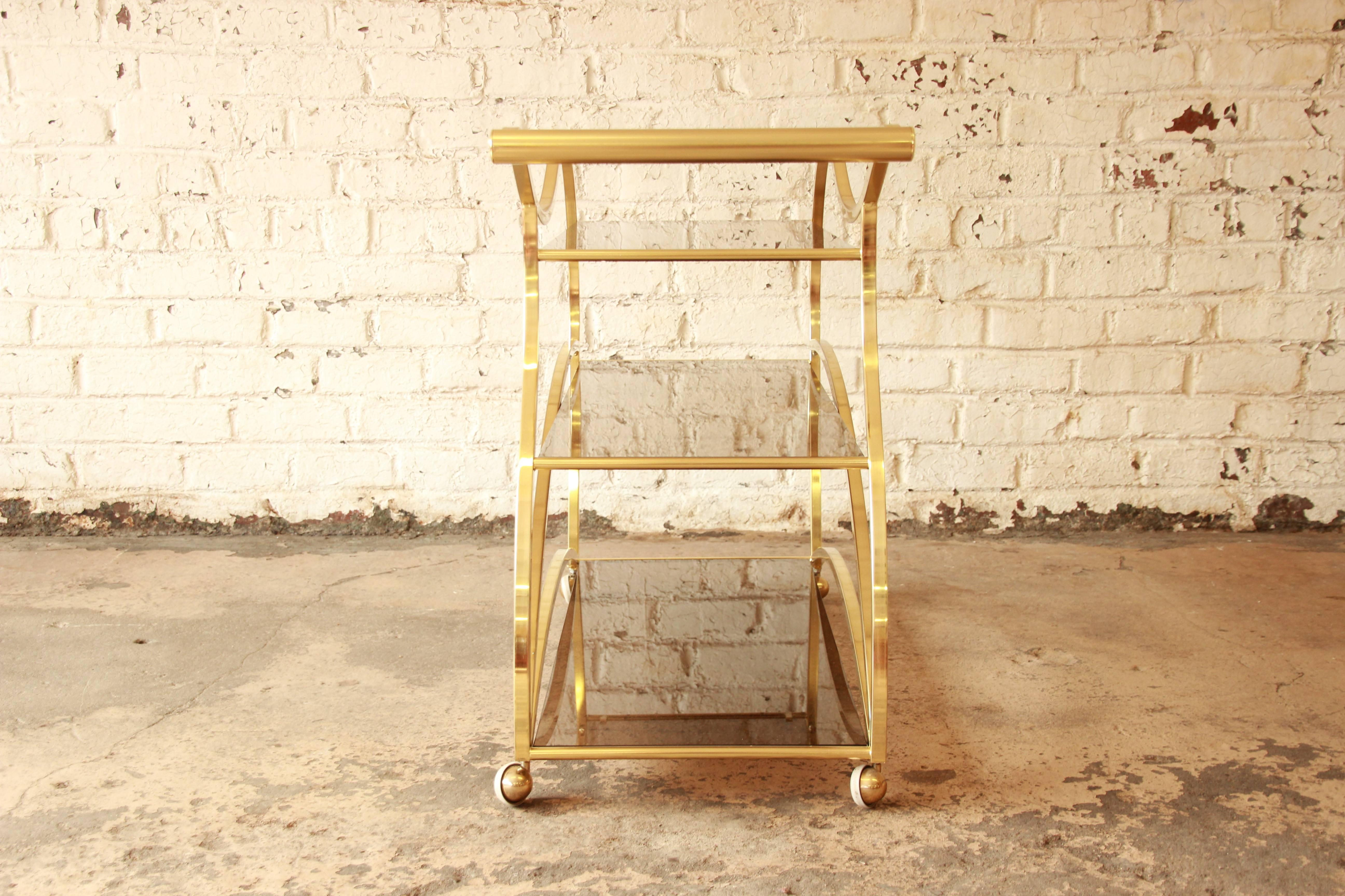 Milo Baughman Style Modern Brass and Glass Bar or Tea Cart by DIA 4