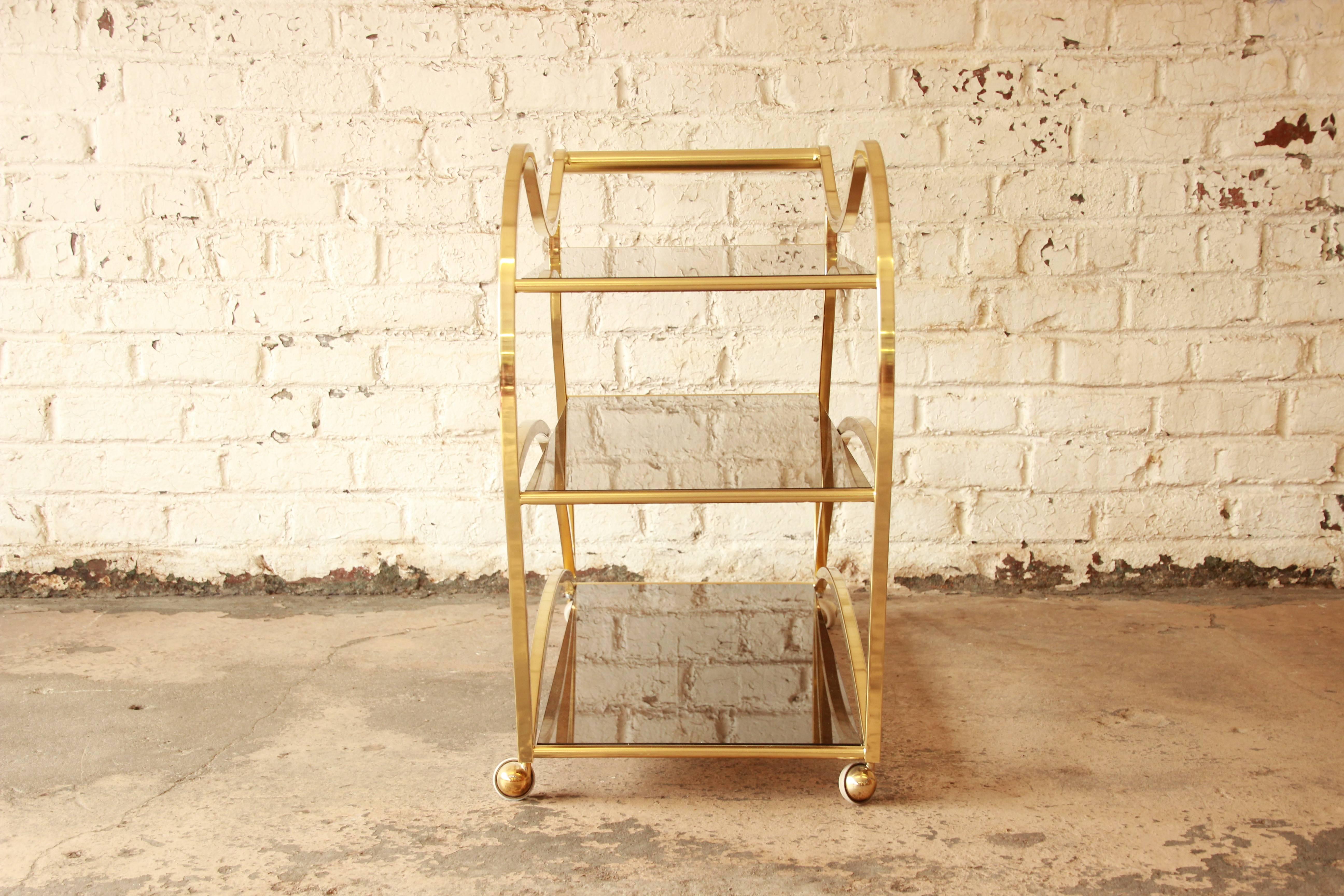 Milo Baughman Style Modern Brass and Glass Bar or Tea Cart by DIA 5