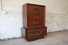 Mid-Century Sculptural Tiki Highboy Dresser by Pulaski